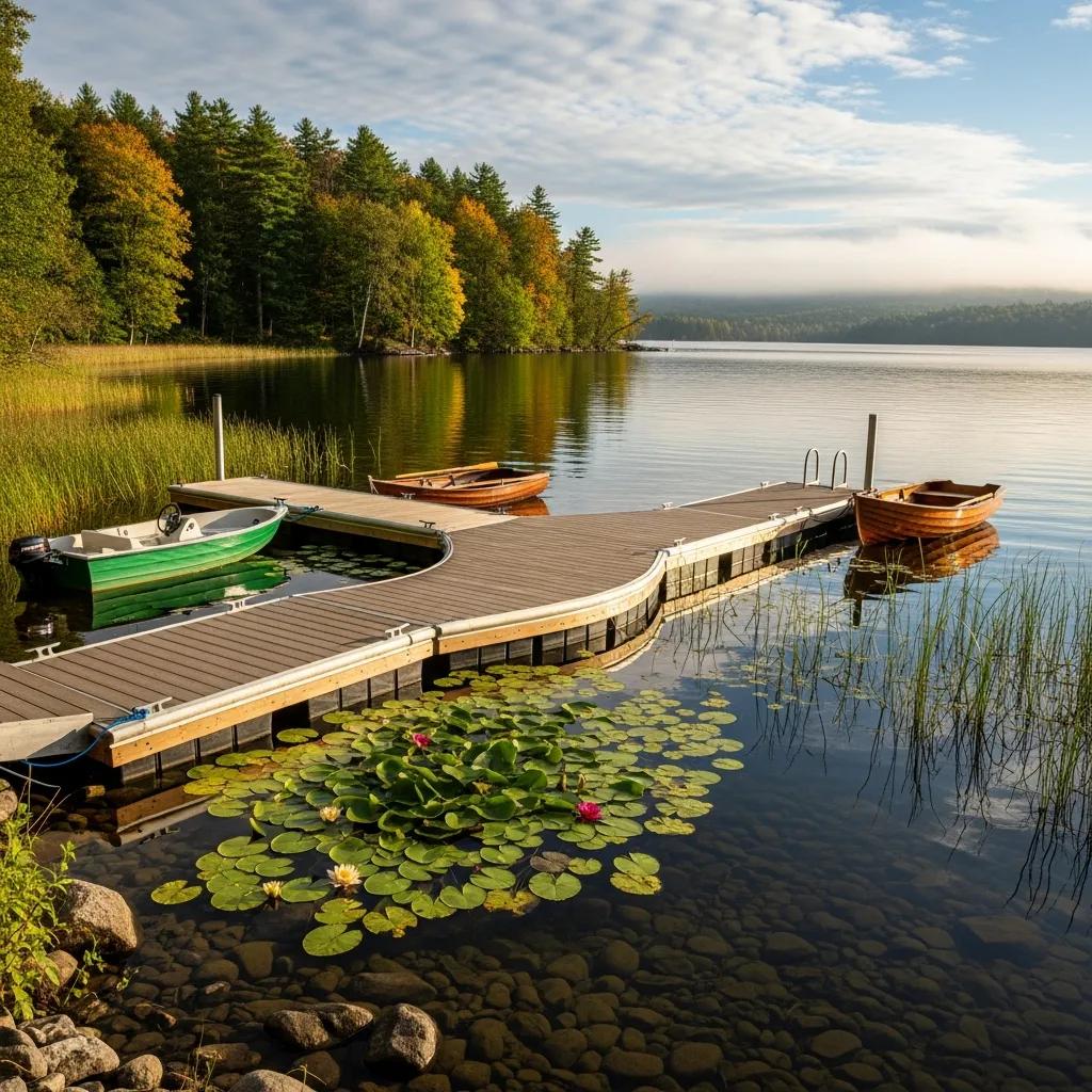 Floating dock design showcasing versatility and sustainable materials in a natural setting